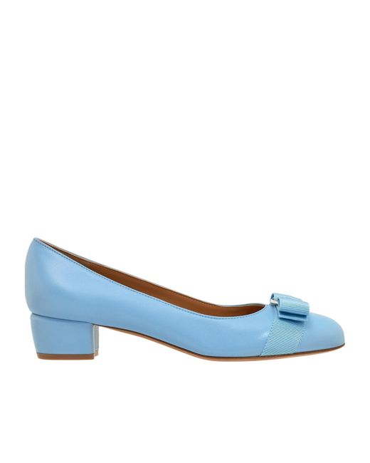Ferragamo Blue Vara-Bow Round-Toe Pumps