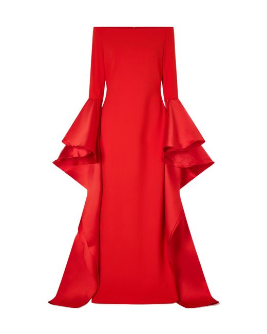Solace London Red Draped Satin-Trimmed Crepe Gown