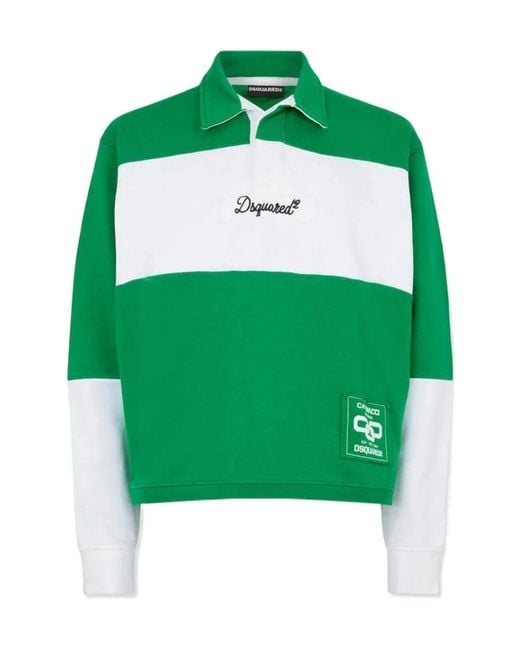 DSquared² Green Logo Patch Rugby Polo Shirt for men