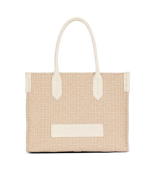 Balmain Natural B-Army 36 Monogrammed Tote Bag