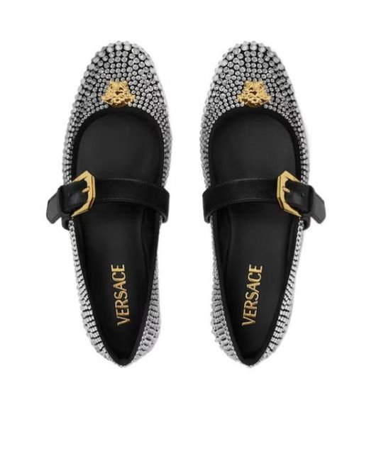 Versace Black Embellished Ballet Flats