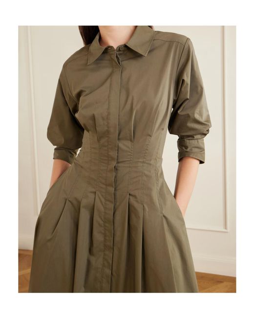Jonathan Simkhai Green Jazz Pintucked Poplin Midi Shirt Dress