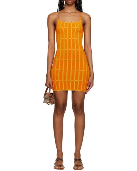 Jacquemus Orange La Robe Maille Malha Checked Mini Dress