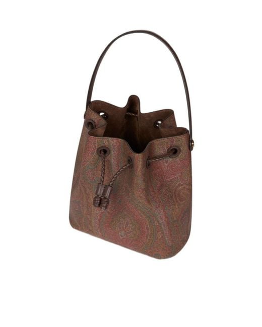 Etro Brown Small Paisley Bucket Bag