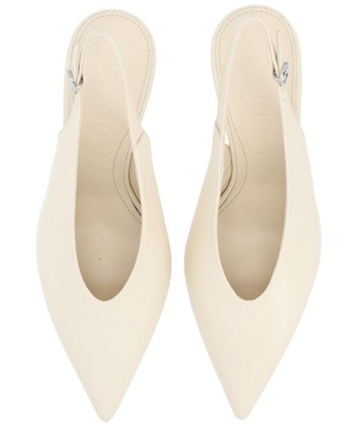 Aeyde White Pointed Toe Slingback Pumps