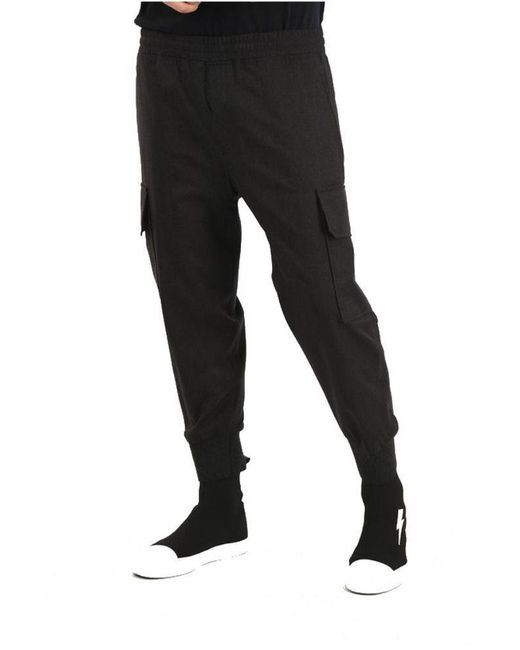 Neil Barrett Black Elastic Tapered Casual Pants for men