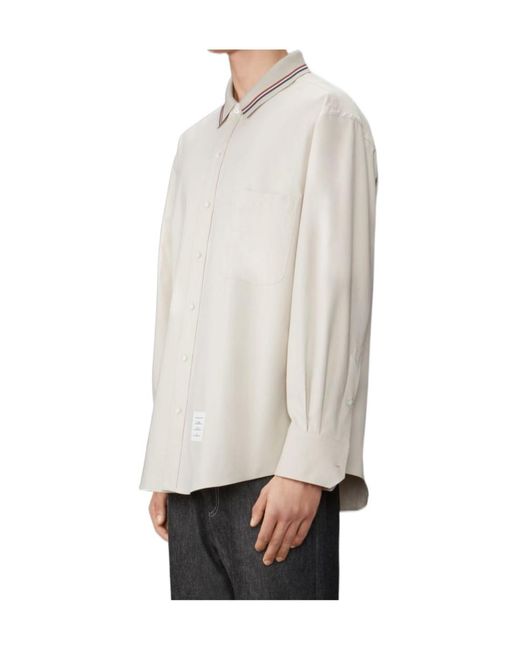 Thom Browne White Rwb Striped Curved Hem Shirt for men