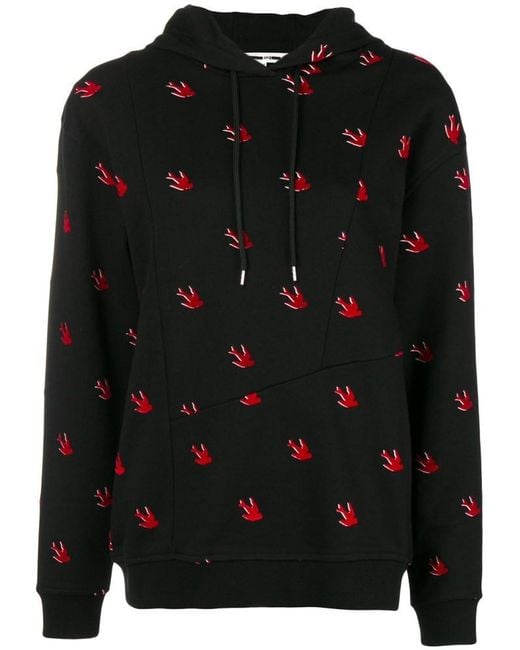 McQ Alexander McQueen Black Swallow Printed Hooded Sweater