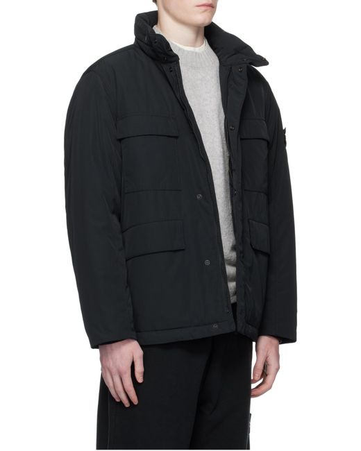 Stone Island Black Logo Patch Zip-Up Padded Jacket for men