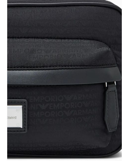 Emporio Armani Black Monogram Logo Messenger Bag for men