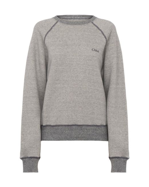 Chloé Gray Chlo Logo Embroidered Crewneck Sweatshirt