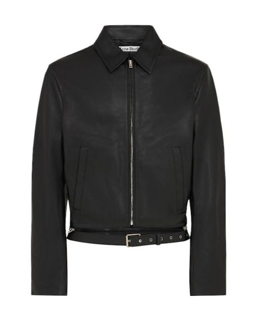 Acne Black Leather Jacket W/ Zipped Belt for men
