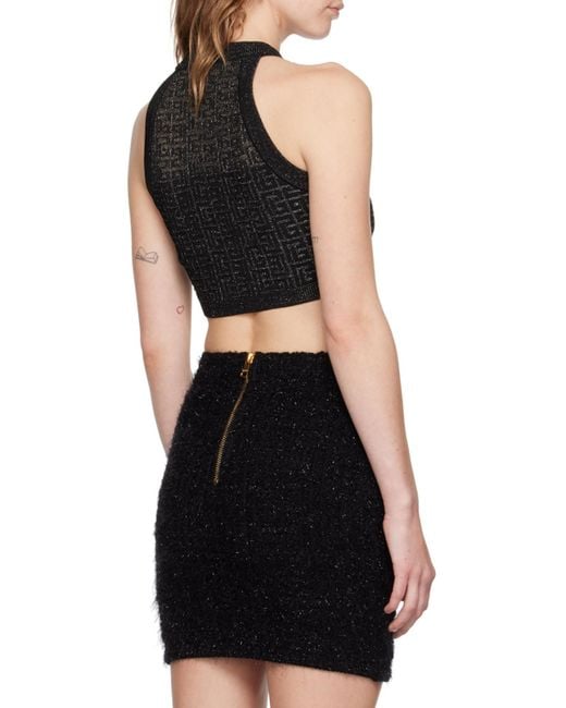 Balmain Black Metallic Monogram Jacquard Crop Top
