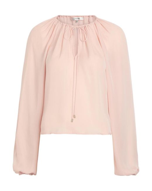 FRAME Pink The Balloon Silk Blouse