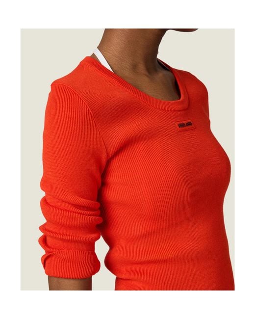 Miu Miu Red 3/4 Sleeved Crewneck Jumper