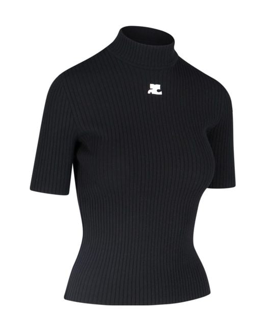 Courreges Black Courrèges Reedition Short-Sleeved Ribbed Jumper