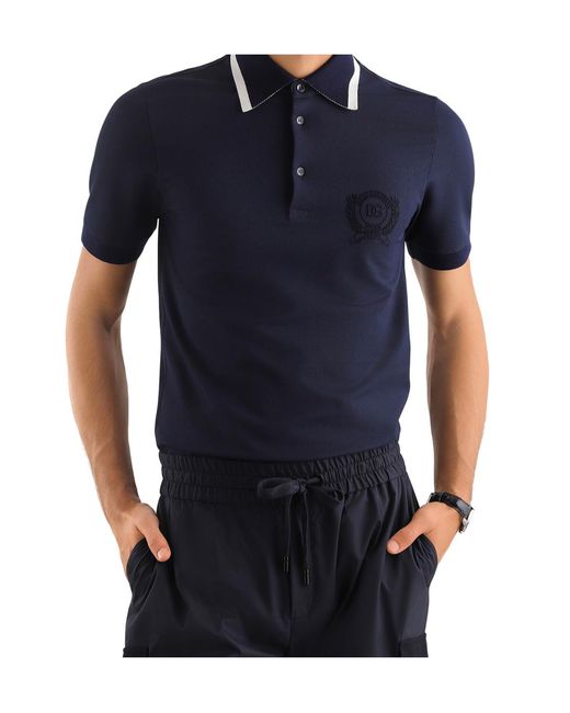 Dolce & Gabbana Blue Mc Piquet Crest Polo Shirt for men