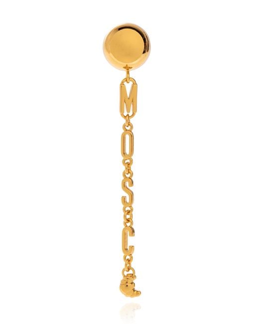 Moschino White Logo-Lettering Drop Earrings