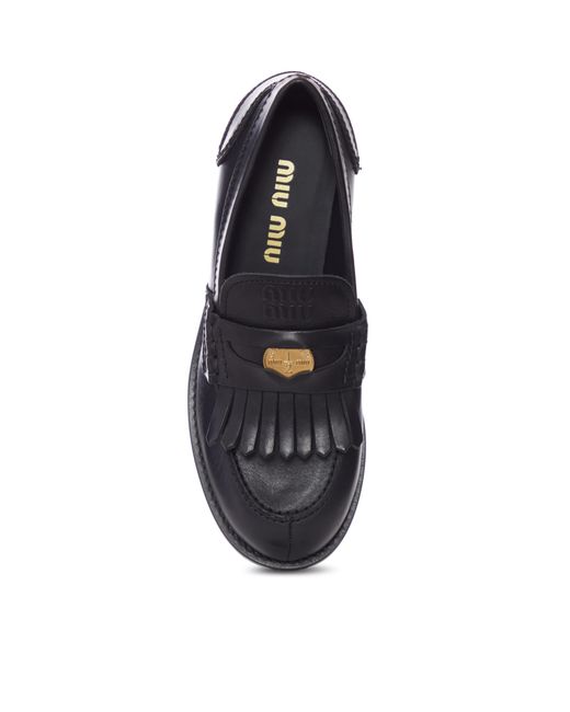 Miu Miu Black Round-Toe Loafers