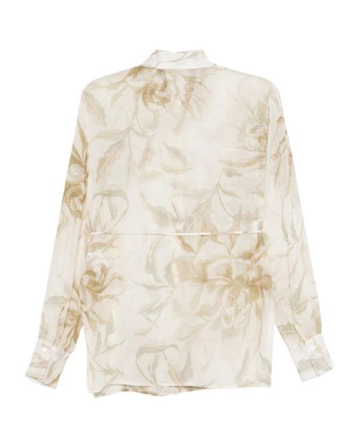 Semicouture White Floral Tie-Waist Shirt