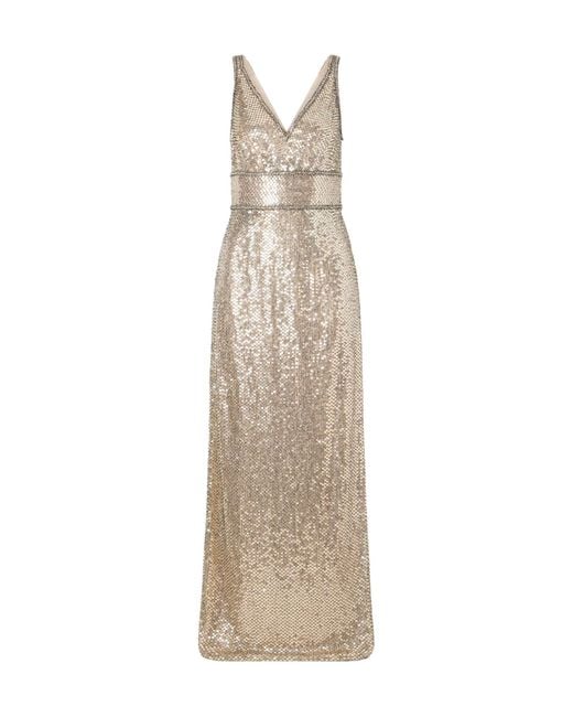Jenny Packham Natural Crystal-Embellished Sequin Tulle Gown