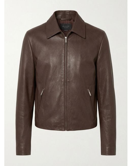Gucci Brown Washed Stretch Nappa Leather Jacket for men