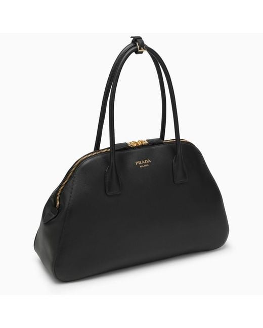 Prada Black Logo Detailed Zipped Tote Bag