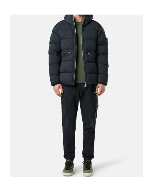 Stone Island Blue Padded Hooded Puffer Jacket for men
