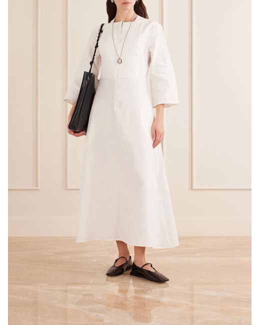 Jil Sander White Pleated Linen Maxi Dress