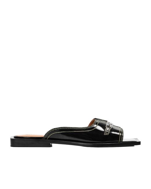 Ganni Black Logo Detail Slippers