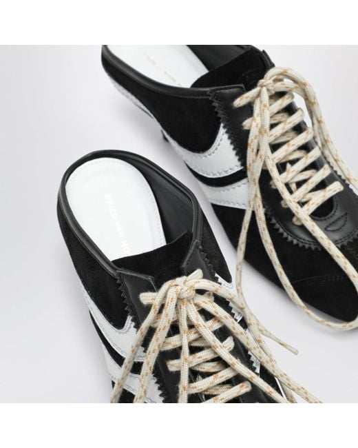 Dries Van Noten Black Mules 65 Aus Schwarzem Und Weißem Wildleder Und Leder
