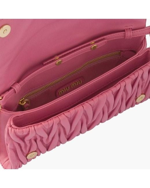 Miu Miu Pink Matelassé Logo Detailed Foldover Shoulder Bag