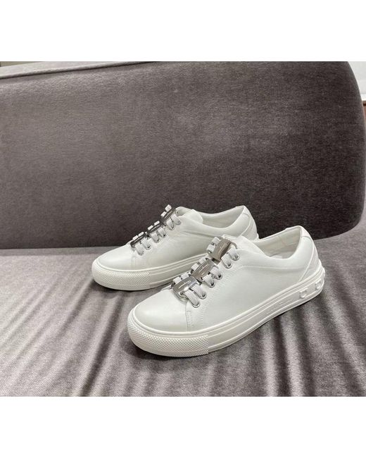 Ferragamo White Nadine Lace-Up Leather Trainers