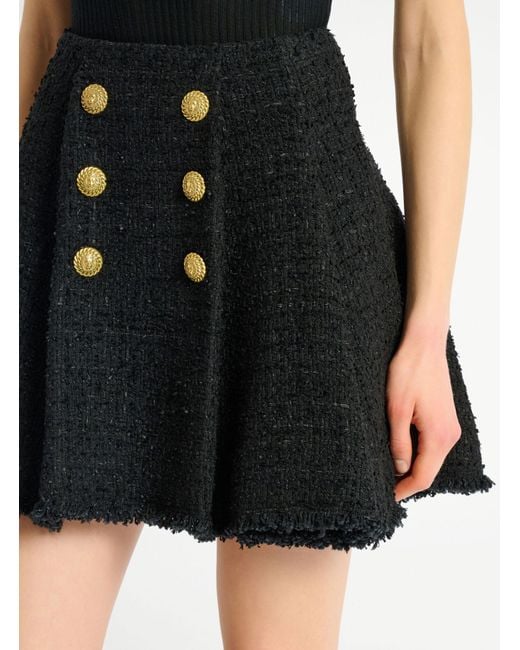 Balmain Black Flared Tweed Skirt