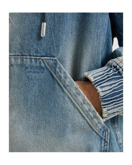 1989 STUDIO Blue Hooded Denim Jacket for men