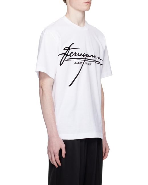 Ferragamo White Ferragamo Flocked Logo Crewneck T-Shirt for men