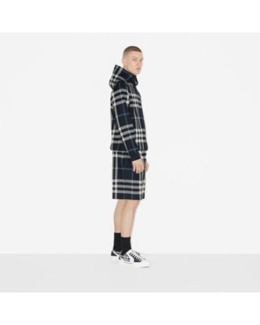 Burberry Blue Check-Pattern Straight-Hem Hoodie for men