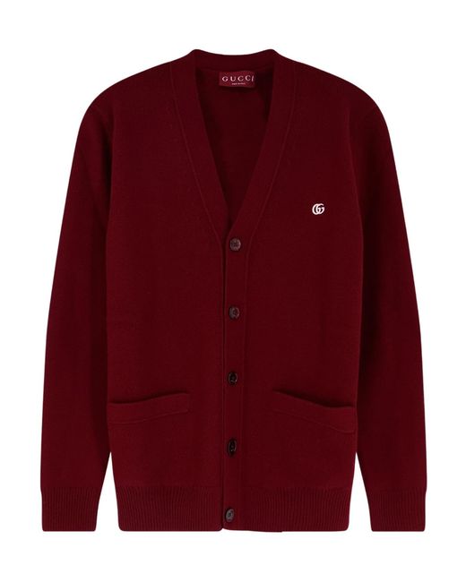 Gucci Red Button-Up Knit Cardigan for men