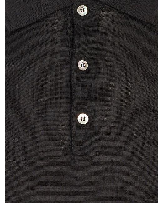 Canali Black Long-Sleeve Knitted Polo Shirt for men