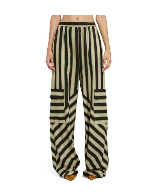 MSGM Green High-Waist Striped Trousers
