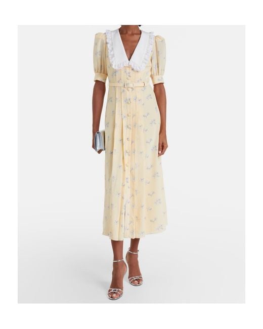 Alessandra Rich Natural Lace-Trimmed Floral Silk Dress
