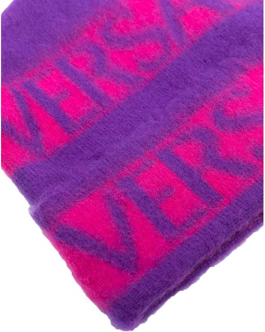 Versace Pink Logo-Print Brushed-Effect Beanie