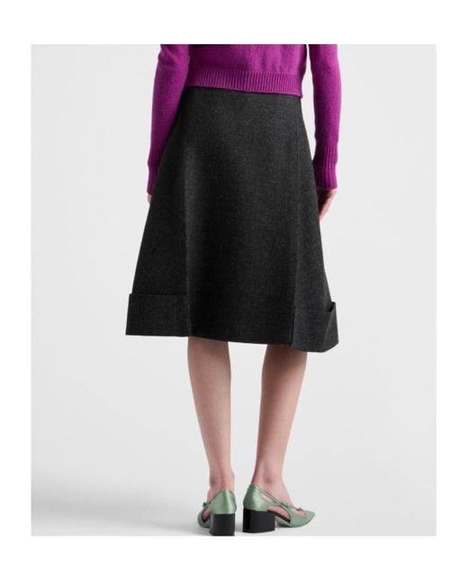 Prada Black High-Waist Turn-Up Hem Skirt