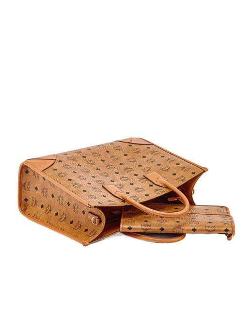 MCM Brown Munich Printed Large Top Handle Bag