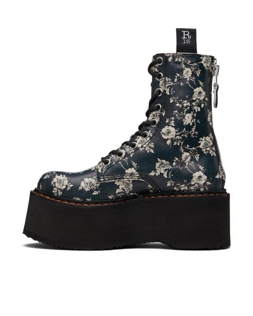 R13 Black Double Stack Print Ankle Boots