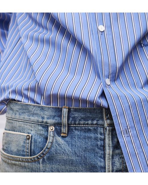 Dior Blue Homme Striped Embroidered Shirt for men