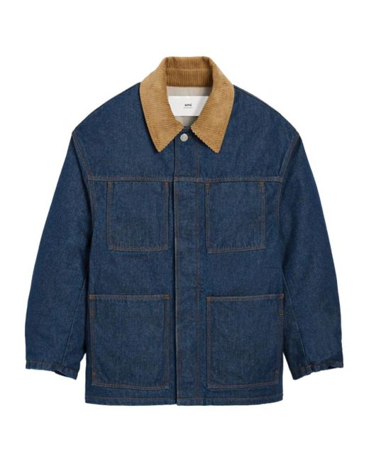 AMI Blue Padded Denim Worker Jacket for men