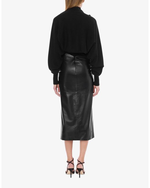 Alberta Ferretti Black Plongé Leather Skirt
