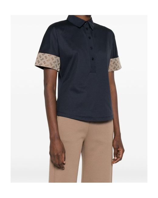 Herno Blue Jacquard Trim Polo Top