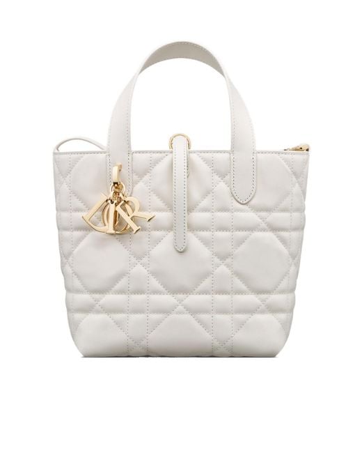 Dior White Small Toujours Vertical Tote Bag